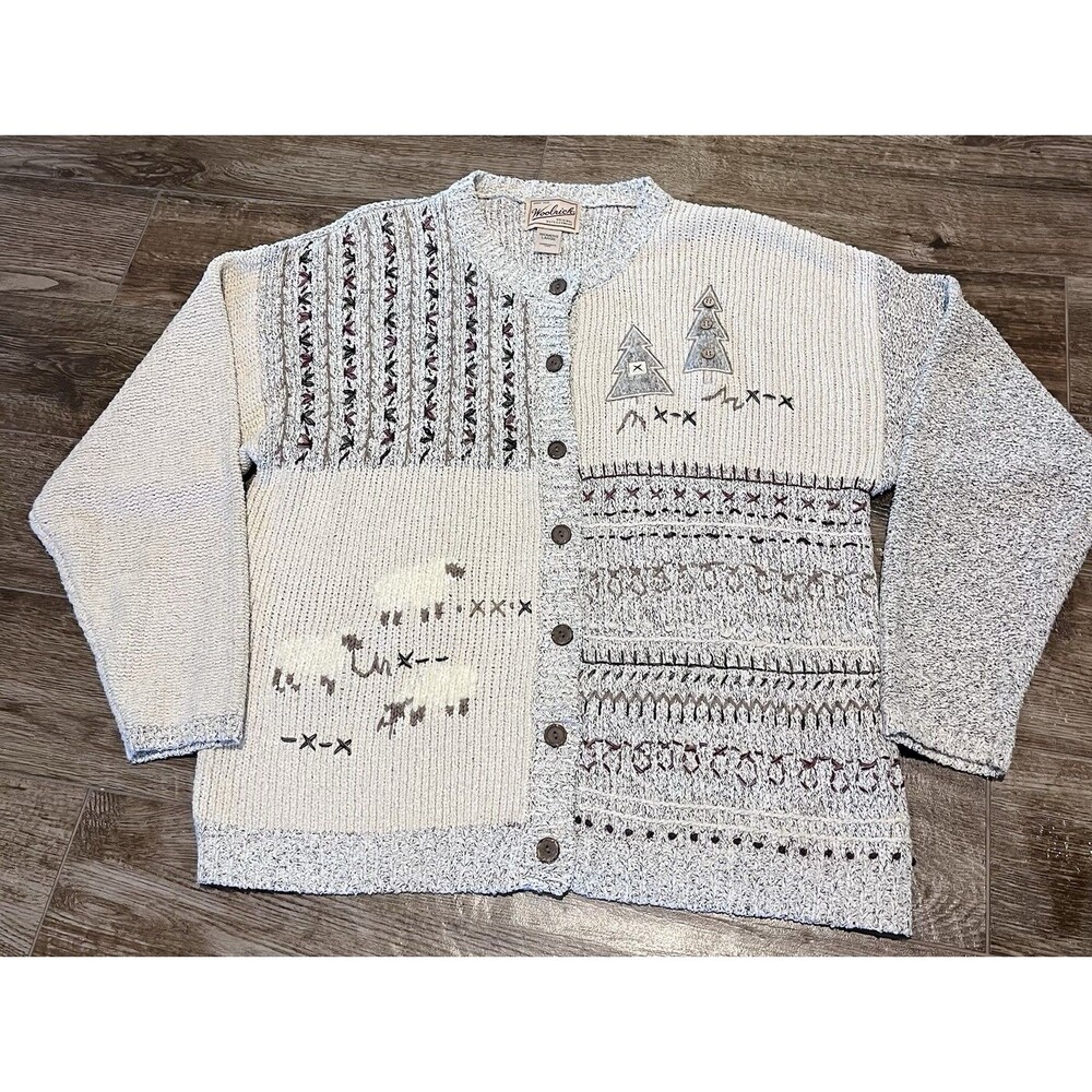 Vintage 90s Woolrich Cardigan L Silk Blend Knitted Sweater Sheep Cottagecore